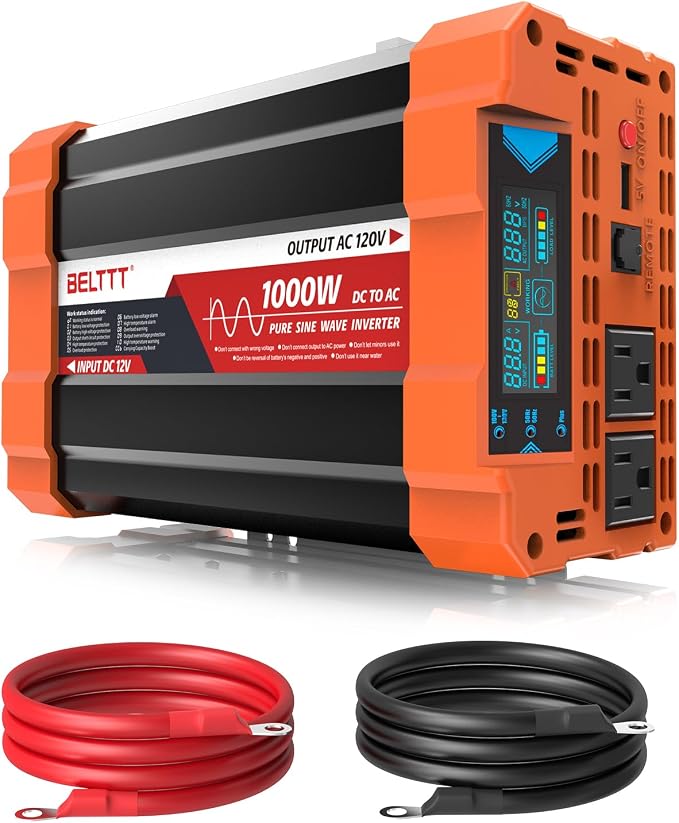 BELTTT 1000Watt Pure Sine Wave Inverter 12V DC to 120V AC by BELTTTPowerInverter