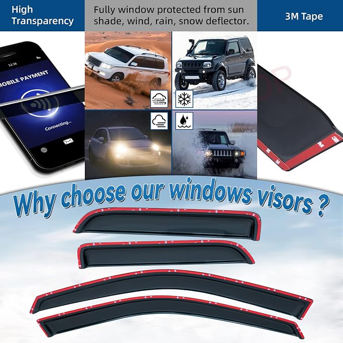 Set of 4 Front+Rear Smoke Sun/Rain Guard Outside Mount Tape-On Acrylic Window - Image 2