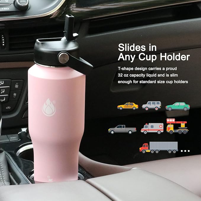 SENDESTAR Water Bottle 32oz, 2 Lids, Wide Mouth Stainless Steel Vacuum - Image 2