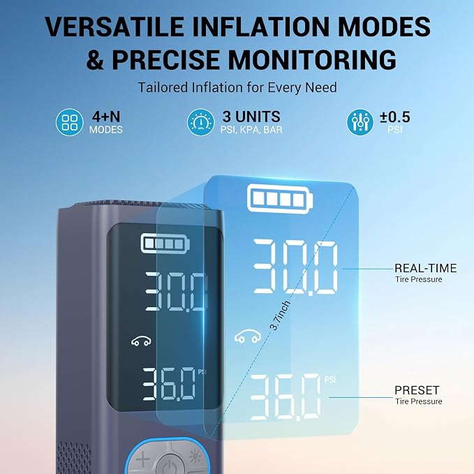 AVAPOW AP18 Tire Inflator Portable Air Compressor, 300% Faster 150 PSI Cordless - Image 5