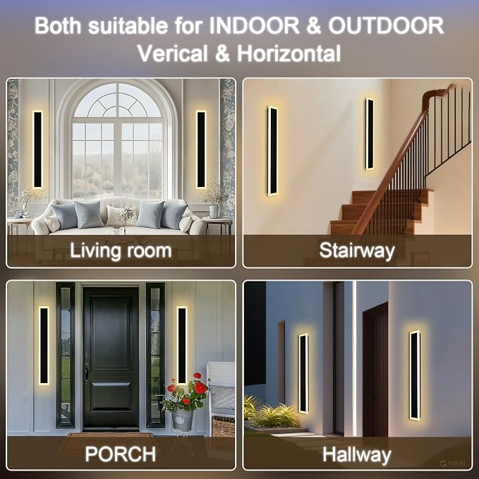 2 Pack Outdoor Wall Light for Porch, 32 inch Modern Led Long Wall Lights Fixture - Image 3