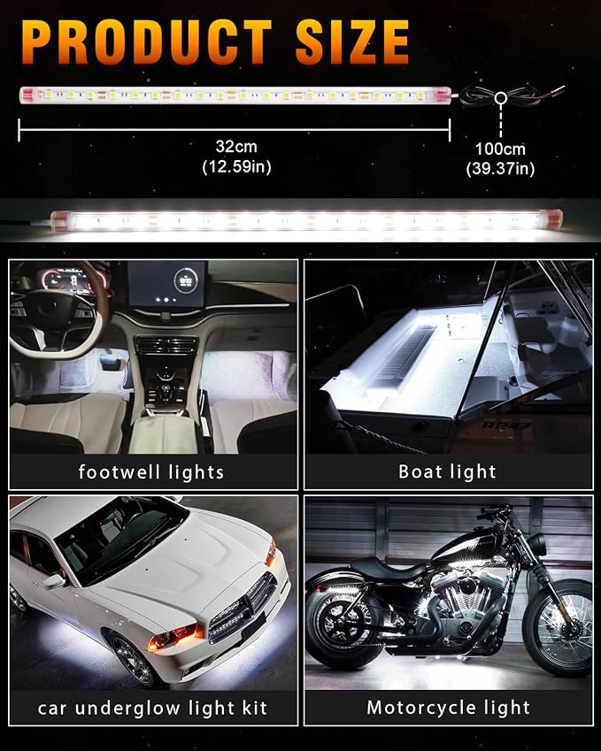 Qasim 12V Led Light Strip Waterproof 32CM White Golf Cart Underglow Led Lights - Image 2
