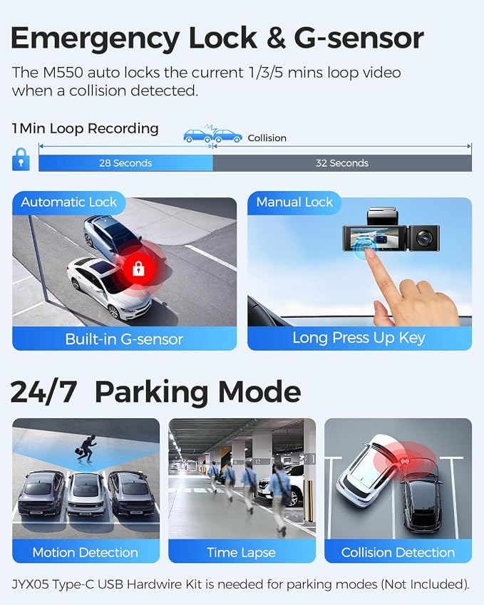 AZDOME M550 3 Channel Dash Cam, 4K+2.5K Dual Dash Camera - Image 7