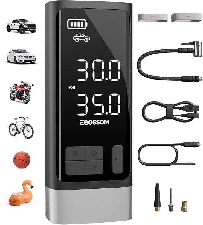 Portable Tire Inflator with Dual-Cylinder, 5 x Fast Inflation Car Air by EBOSSOM