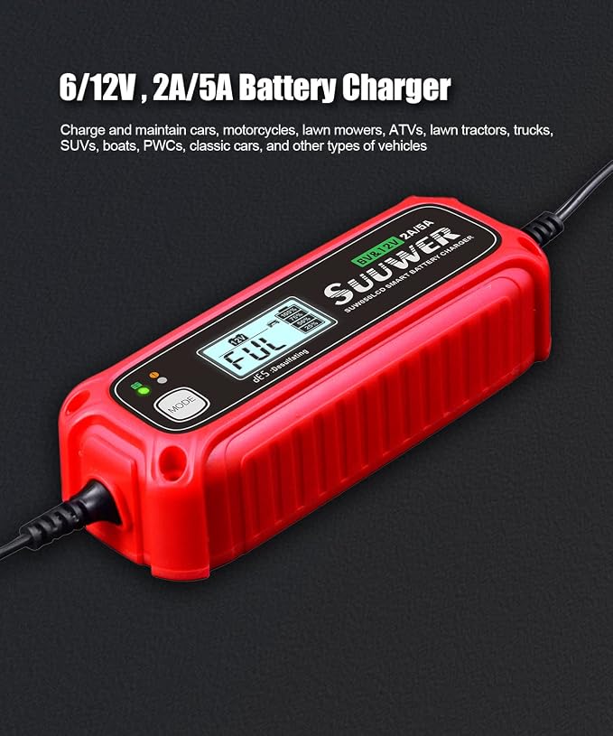 5-Amp High-Efficiency 6V&12V Smart Car Battery Charger, Battery Maintainer - Image 2