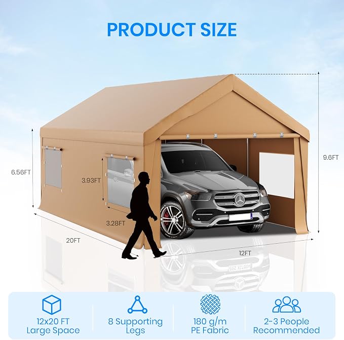 Carport 12x20 FT Heavy Duty, Outdoor Portable Garage - Image 2