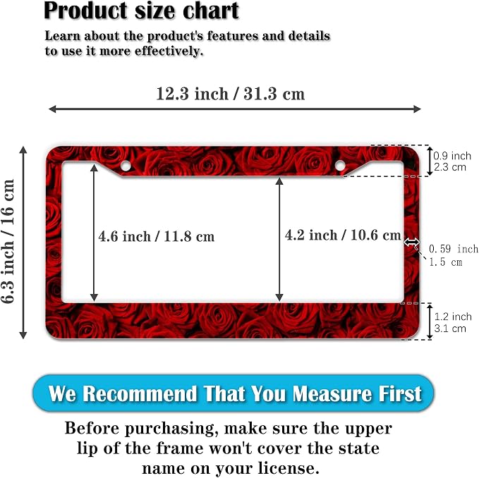 License Plate Frame Red License Plate Protector American Rose Red Rose Flower - Image 2