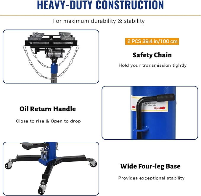 Transmission Jack with 2 Stage Hydraulic Ram, 1322 LBS Hydraulic Telescoping - Image 5