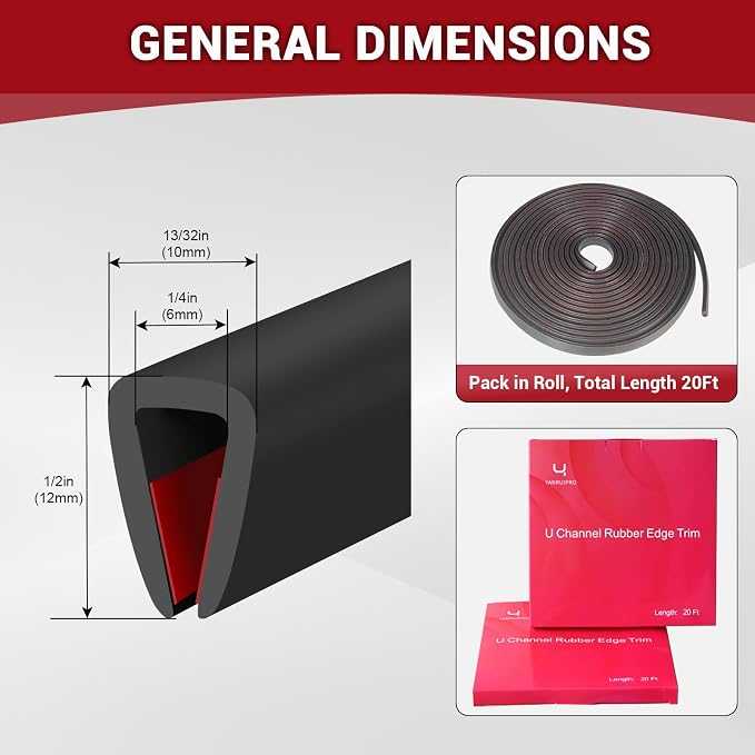 Rubber Edge Trim, 1/4" Self Adhesive Flexible U Channel Edge Protecter - Image 2