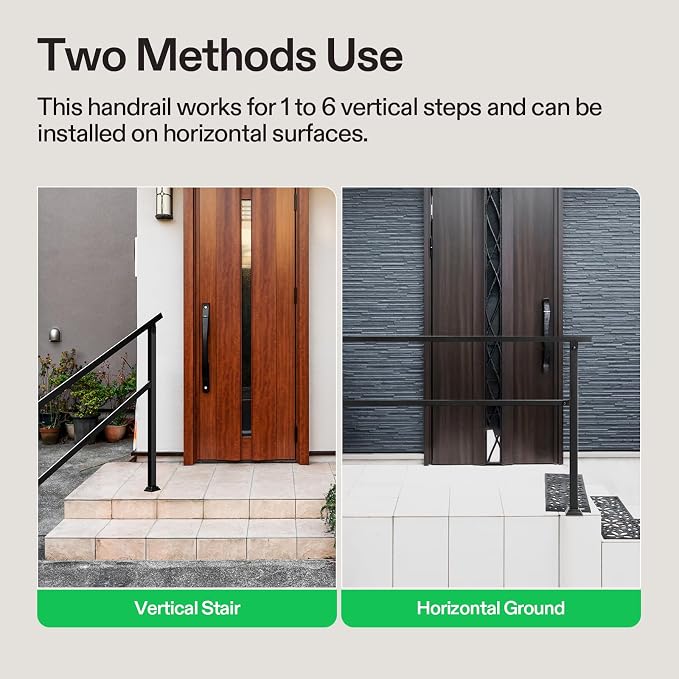 VIVOSUN Outdoor Handrail, 6-7 Step Stair Handrail, Wrought Mattle Iron Handrail - Image 7