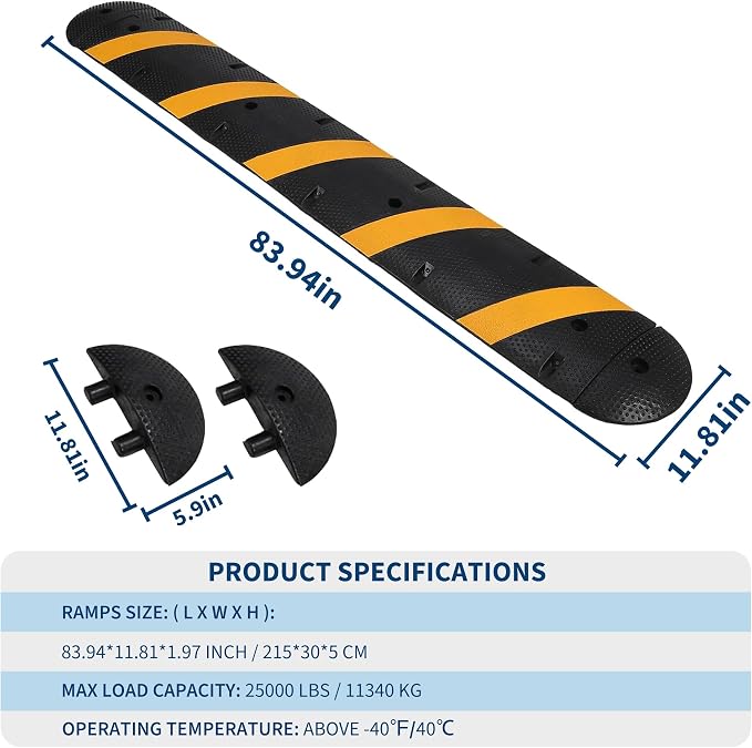 6FT Speed Bumps Wite End for Road, Heavy-Duty 25, 000 Lbs Capacity Traffic - Image 2