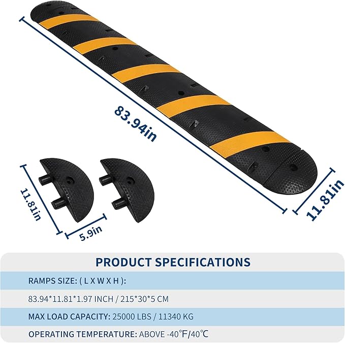 3 PCS 6FT Speed Bumps Wite End for Road, Heavy-Duty 25, 000 Lbs Capacity - Image 3