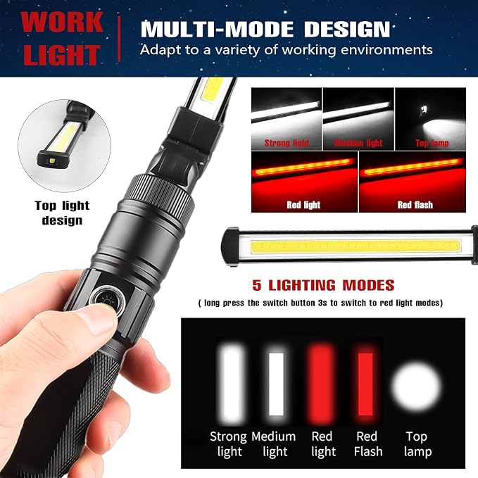 Rechargeable Work Light, 360° Rotate Design, Magnetic LED Work Light Foldable - Image 4