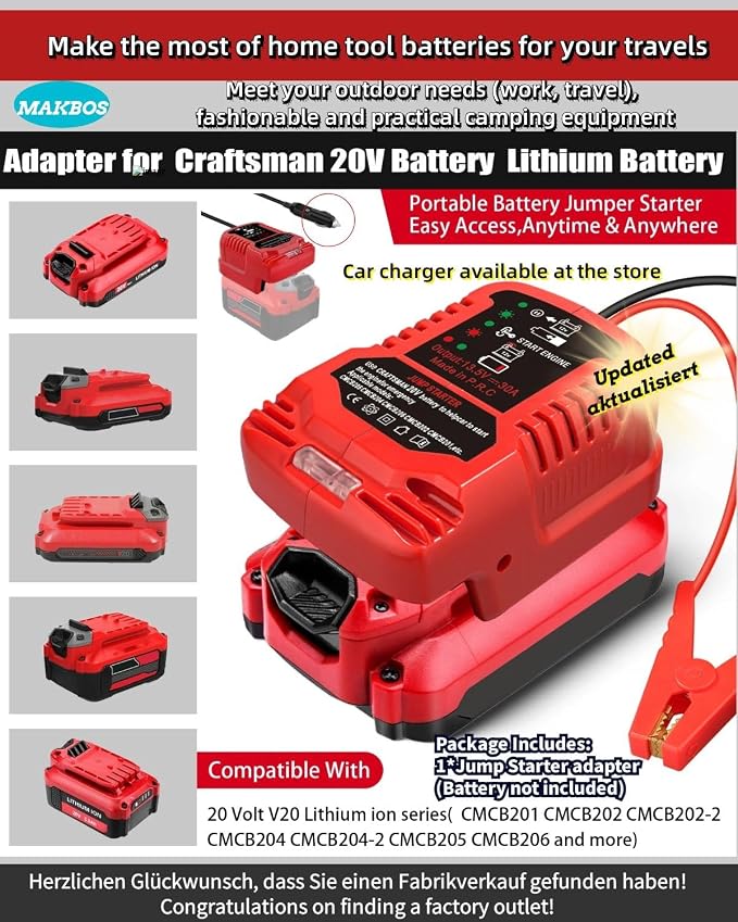 Car Jump Starter Adapter for Craftsman 20V Battery, 12V Portable Car Jump - Image 2
