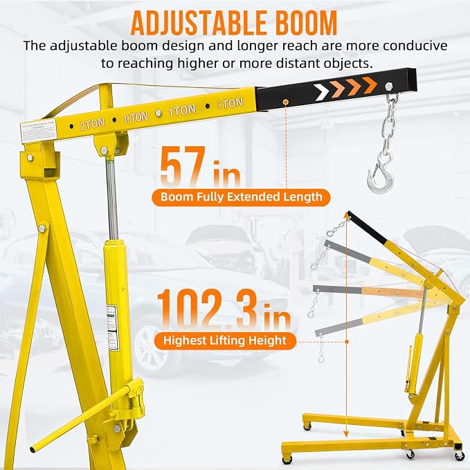 2 Ton Engine Hoist, 4000 Lbs Heavy Duty Folding Cherry Picker Engine Lift - Image 3