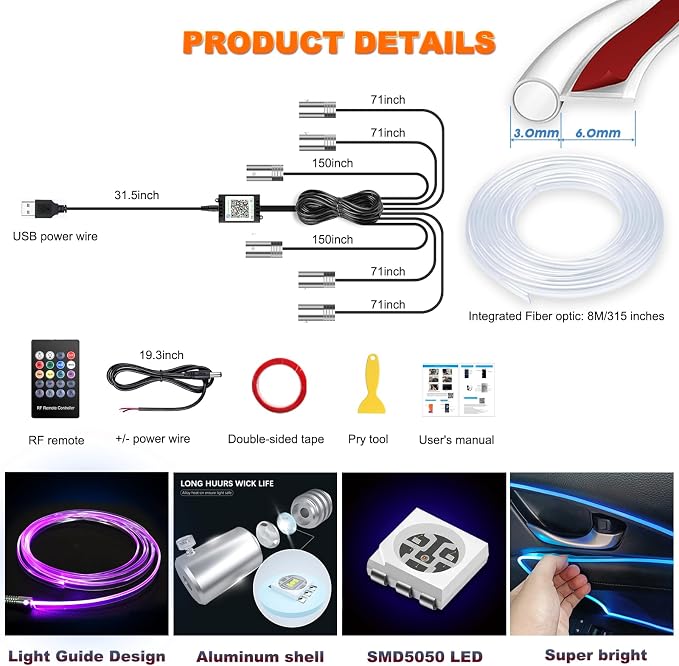 USB Interior Car LED Strip Lights - Image 7