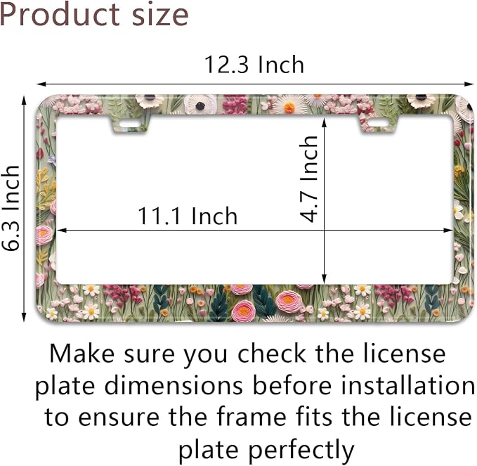 3D License Plate Frame Embroidered Floral Pattern Stainless Steel License Plate - Image 3
