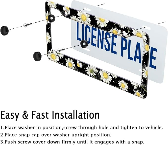 Daisy Flowers Car License Plate Frame, Flowers Print Tags Frames Holder Covers - Image 7