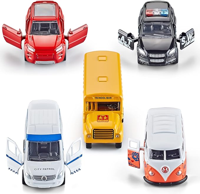 KIDAMI Die-cast Metal Toy Cars Set of 5, Openable Doors, Pull Back Car - Image 2