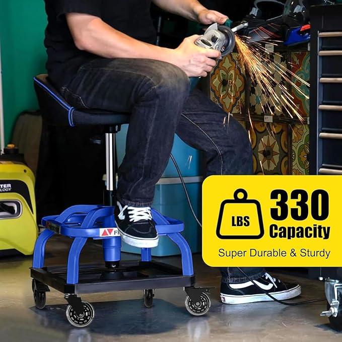 Rolling Shop Stool with Wheels, Garage Work Mechanic Stool with Backrest - Image 8