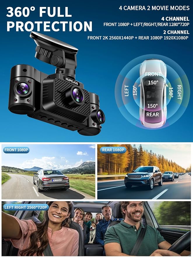 Dash Cam Front and Rear, 360 Dgree View 4 Channel Dash Camera - Image 4