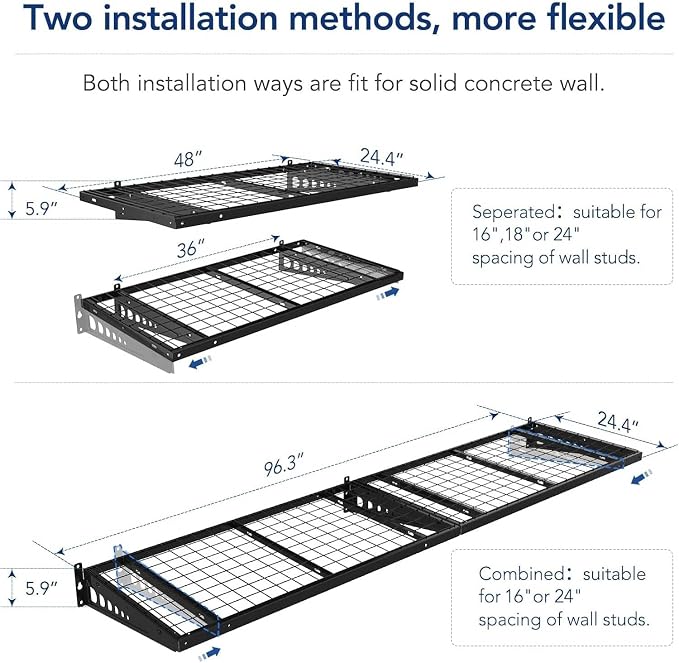 FLEXIMOUNTS 2 Pack 2x4ft Garage Storage 24x48 inch Bike Wall Shelving Rack - Image 3