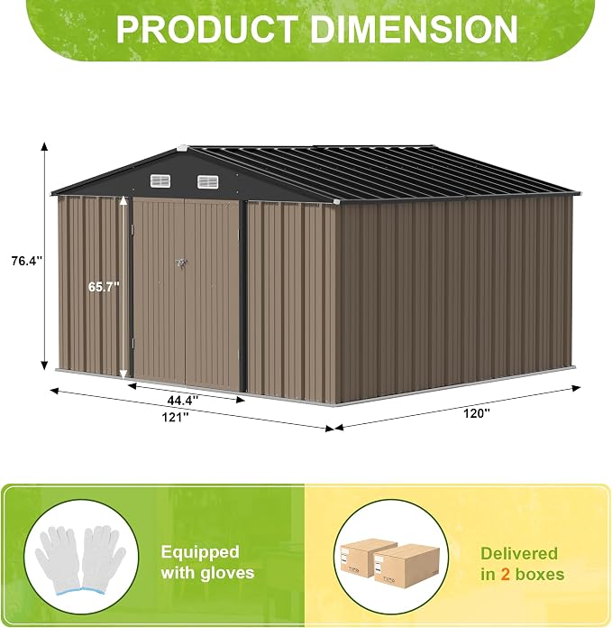 JUMMICO 10 x 10 FT Outdoor Storage Shed, Large Metal Garden Shed & Tool Sheds - Image 6