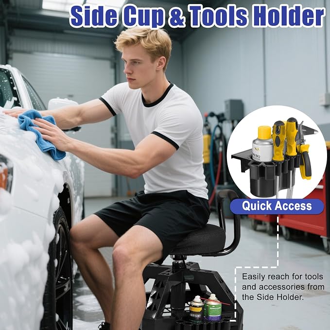Rolling Shop Stool with Wheels, Heavy Duty Garage Work Mechanic Stool with - Image 7