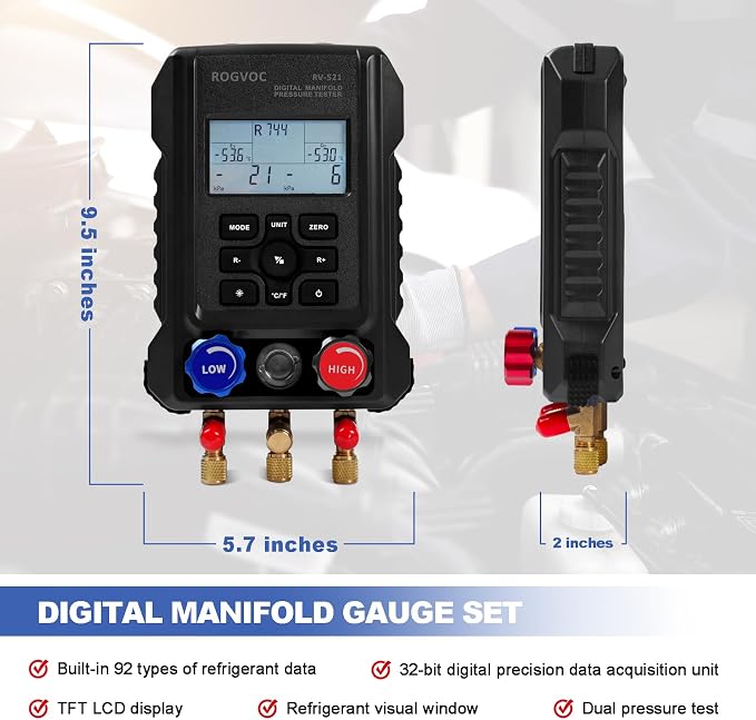 Digital Manifold Gauge, HVAC Refrigerants Digital AC Gauges Set - Image 6