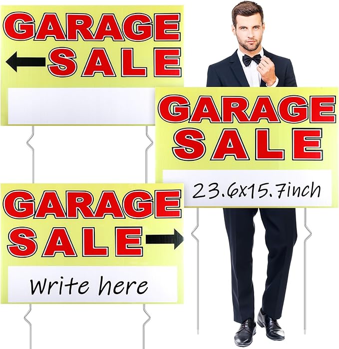 Marsui 3 Pcs Garage Sale Sign 23.6 x 15.7 Inch Double Sided Garage Sale Sign by Marsui