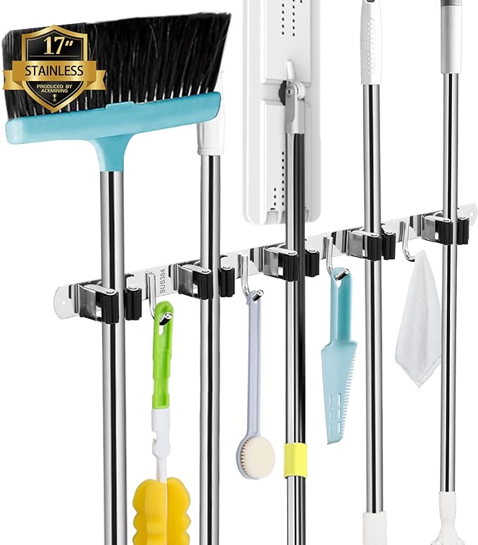 AceMining 5 Racks and 4 Hooks Mop and Broom Holder Wall Mount, Broom Organizer by AceMining