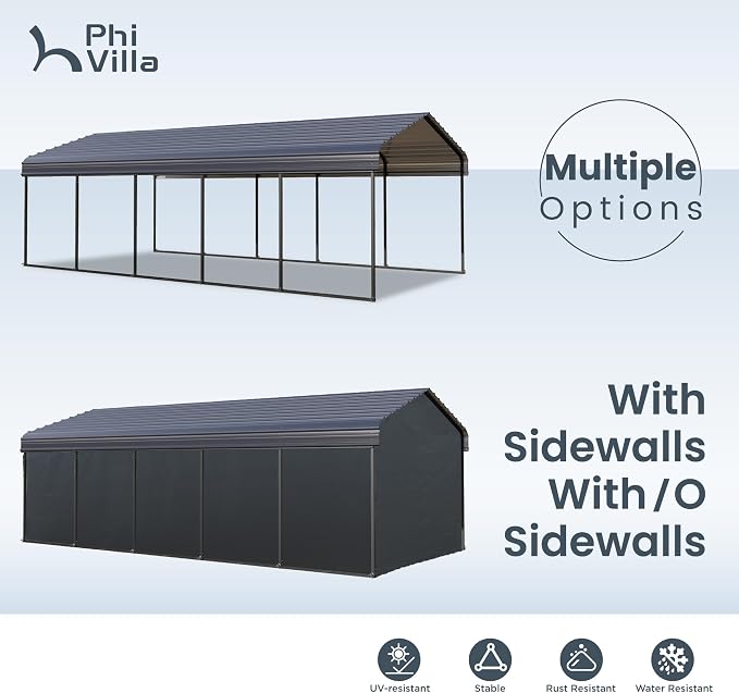 PHI VILLA 12 x 25 ft Heavy Duty Car Port - Image 5