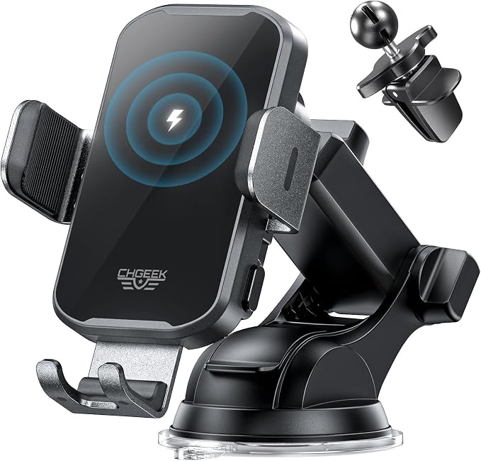 CHGeek Wireless Car Charger Phone Holder Mount, 15W Fast Charging Auto Clamping by CHGeek