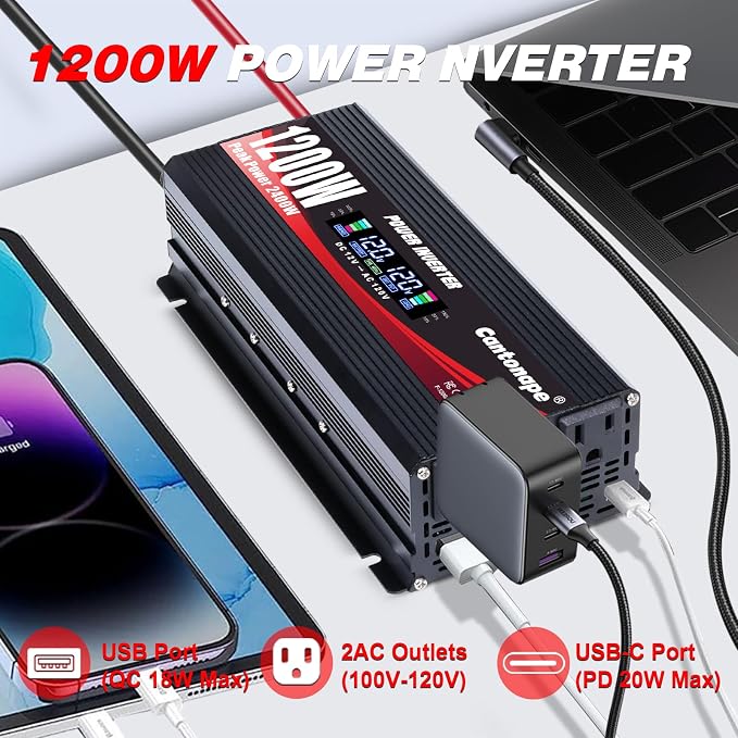 1200W/2400W Power Inverter DC 12V to 110V/120V AC Converter - Image 2