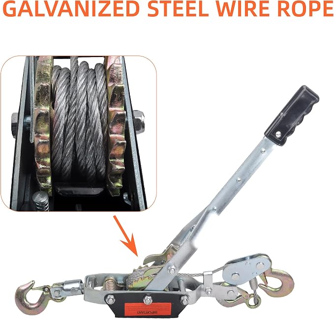 5 Ton Heavy Duty 3 Hook Steel Cable Dual Gear Power Puller Come Along Chain - Image 3