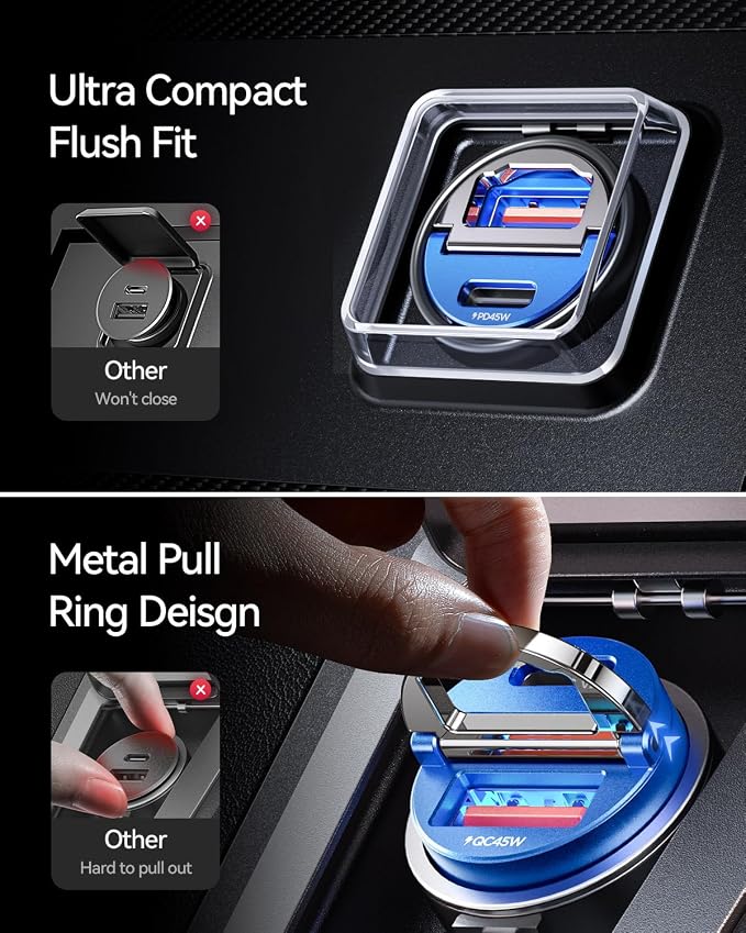 MRGLAS 90W USB C Car Charger Fast Charge, PD45W & QC45W, Flush Fit, Extra 3.3ft - Image 3