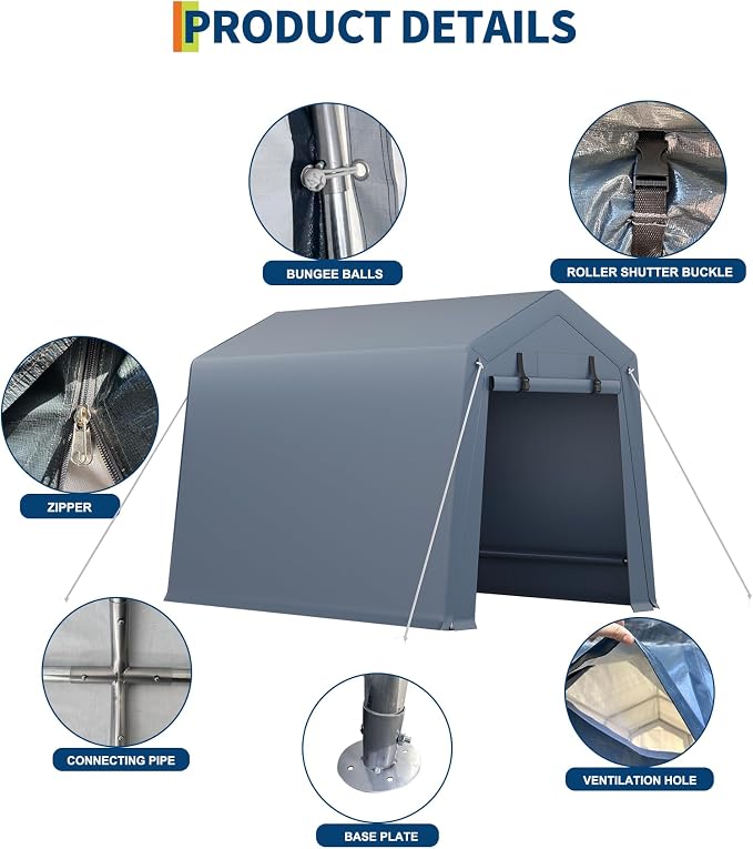 6x8 FT Motorcycle Shed, Durable Outdoor Motorcycle Storage Tent - Image 8