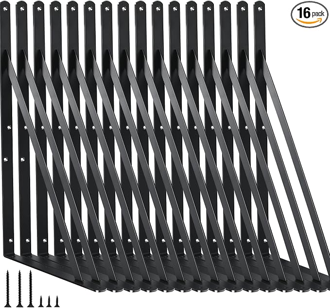 16 Pack L16 x H 10" Black Heavy Duty Shelf Brackets by MHMYDZ