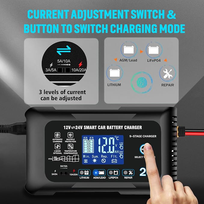 Battery Charger 0-20A 12V/24V Lithium LiFePO4 Lead Acid Fully Automatic - Image 4