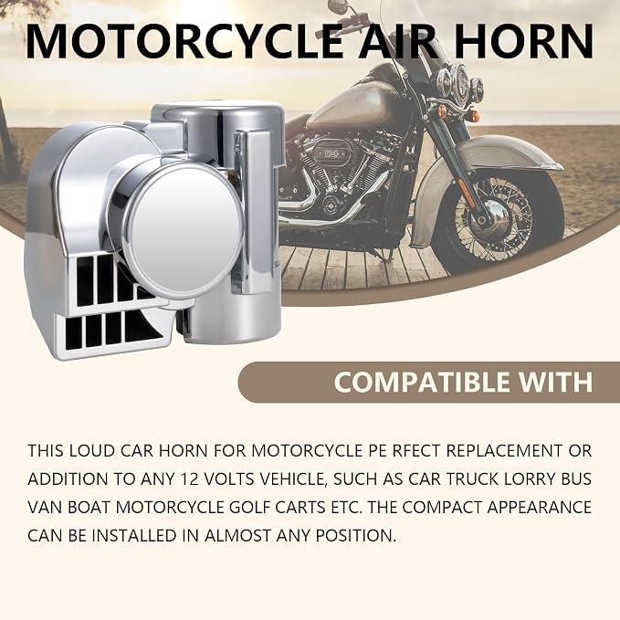 12V Snail Air Horn Train Horn for Motorcycle, Super Loud Air Horn Kit - Image 2