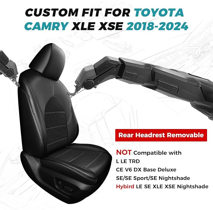 for Toyota Camry Seat Covers XLE XSE V6 2018 2019 2020 2021 2022 2023 2024 - Image 2