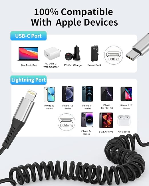 Coiled USB C to Lightning Cable - Image 7