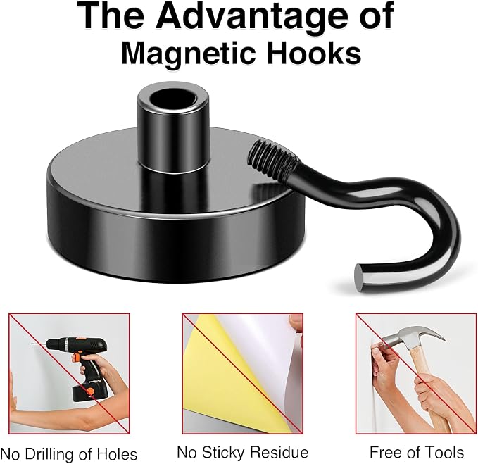 MIKEDE Magnetic Hooks, 25Lbs+ Black Heavy Duty Earth Magnets - Image 5