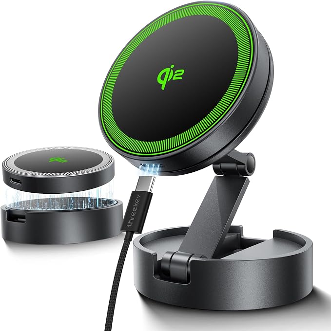 THREEKEY for MagSafe Car Mount Charger, Qi2 Wireless Car Charger, Retractable by THREEKEY