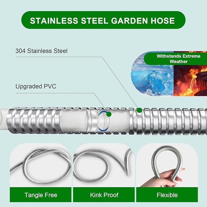 Metal Short Garden Hose 10 Ft 12 Ft, Flexible Stainless Steel Garden Hose 10 - Image 4