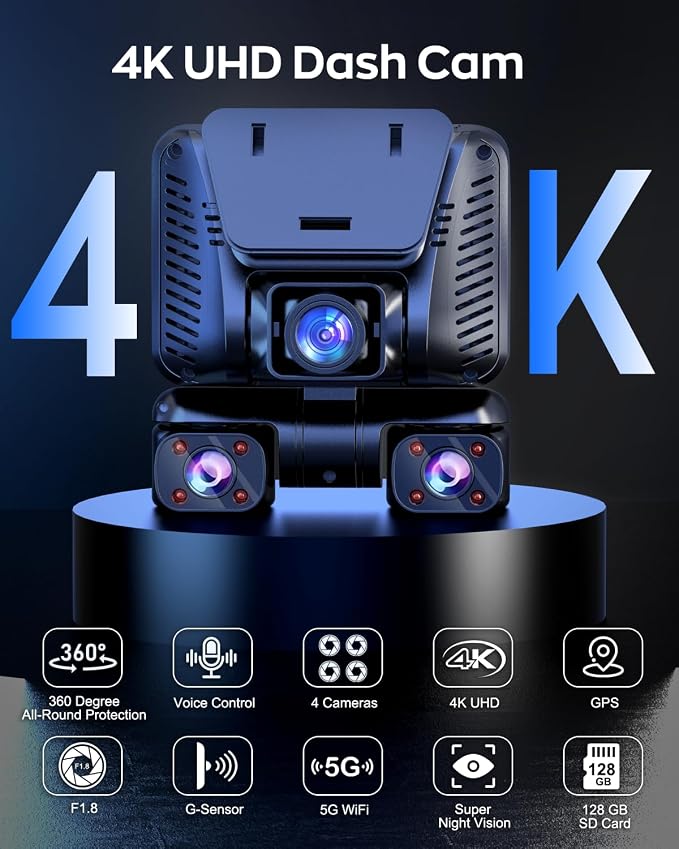4K Dash Cam 360° View, 4 Channel Front and Rear Dash Camera - Image 3