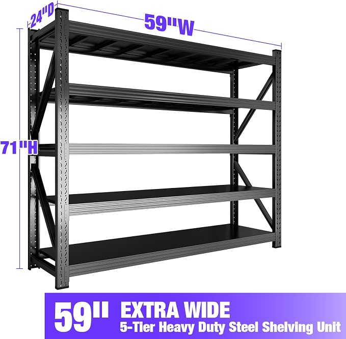 Metal Garage Shelving Heavy Duty, 5-Tier Adjustable Wire Storage Garage Shelves - Image 3