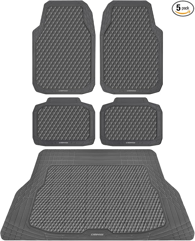 CAR PASS Gray Rubber Car Floor Mats & Cargo Liners, Durable Anti-Slip 3D by CARPASS