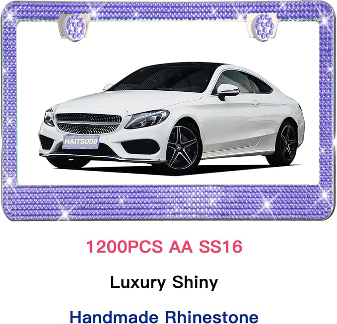 2 Pack License Plate Frames for Women, Sparkly Rhinestone Diamond Car - Image 5
