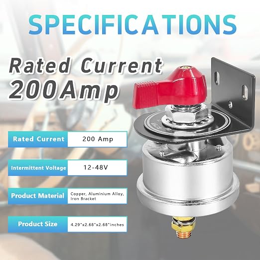 High Current Battery Disconnect Switch 200A, 12-48V Battery Power Cut Off - Image 3